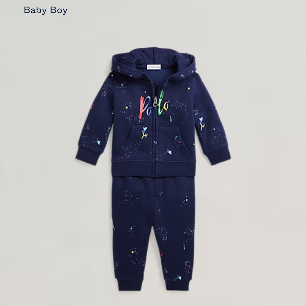 Polo Ralph Lauren Baby Boy Fleece Full-Zip Hoodie & Pant Set 12m